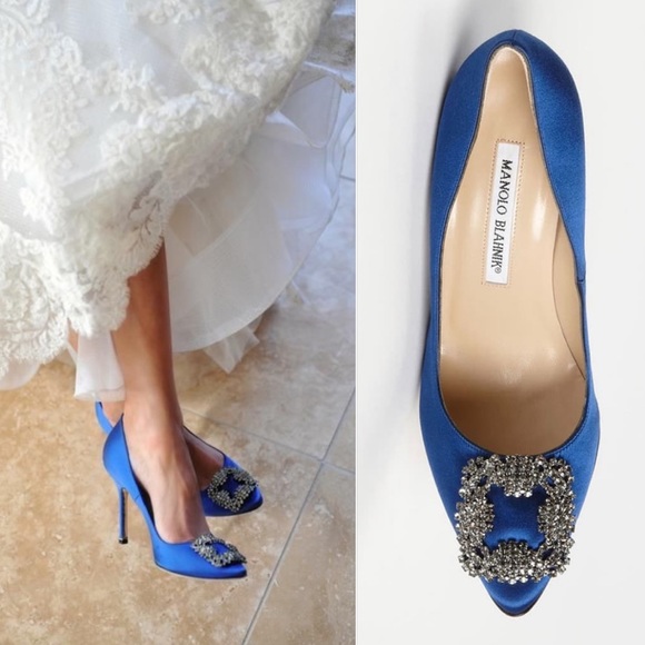 Manolo Blahnik Shoes - Manolo Blahnik Blue Hangisi Buckle Jewel Pump